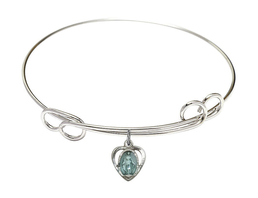 Miraculous Heart Double Loop Bangle Bracelet - Sterling Silver Charm 5401ESS