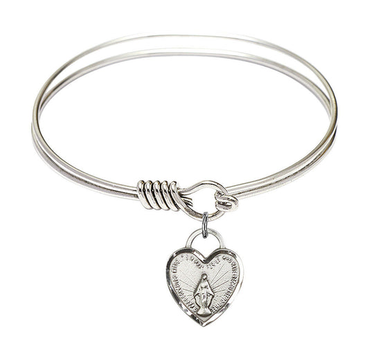 Miraculous Heart Round Eye Hook Bangle Bracelet - Sterling Silver Charm - 6.25 Inch 3401SS