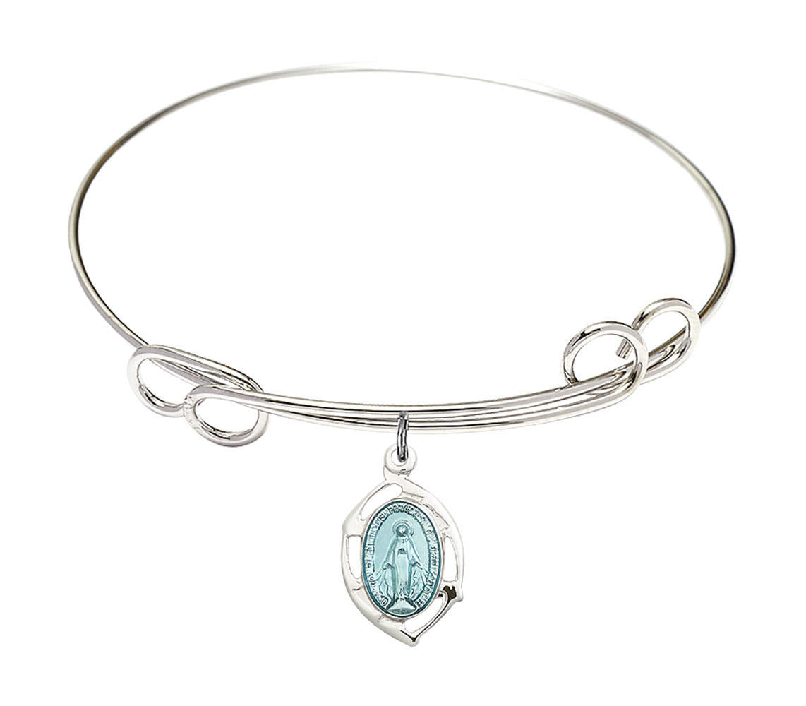 Miraculous Leaf Double Loop Bangle Bracelet - Sterling Silver Charm