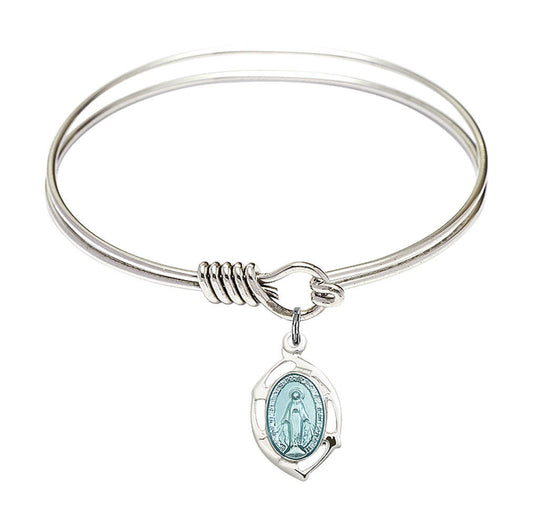 Miraculous Leaf Round Eye Hook Bangle Bracelet - Sterling Silver Charm - 6.25 Inch 4258MSS