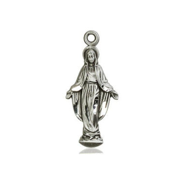 Miraculous Mary Figurine Pendant - Sterling Silver 7/8" x 3/8" (5900SS)