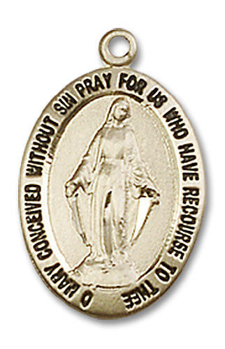 Miraculous Medal - 14kt Gold 3/4 x 1/2 Oval Pendant 3985
