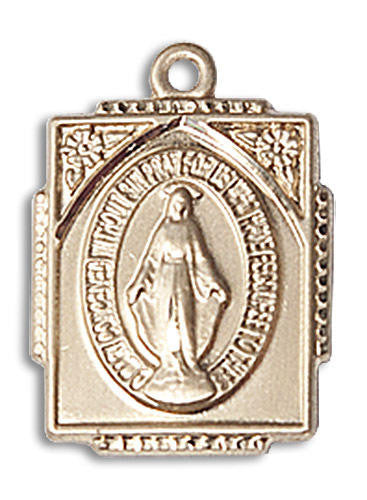 Miraculous Medal - 14kt Gold 3/4 x 1/2 Rectangular Pendant 0804M