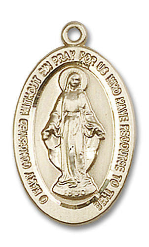 Miraculous Medal - 14kt Gold Oval Pendant 2 Sizes