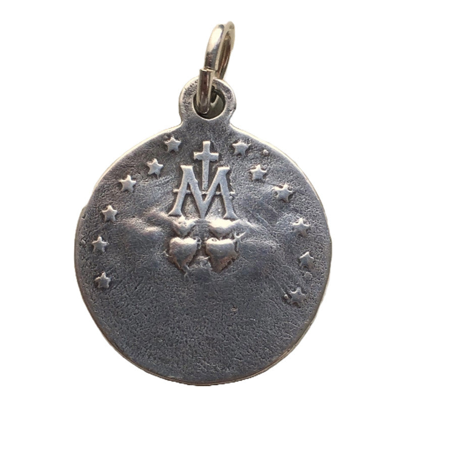 Miraculous Medal - Sterling Silver 3/4" Round Antique Replica Pendant