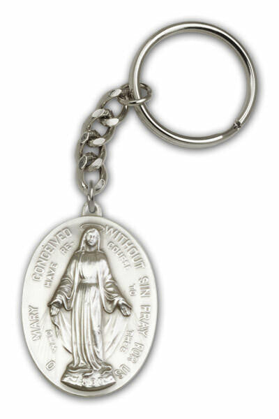 Miraculous Medal Keychain - Silver Finish