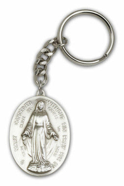 Miraculous Medal Keychain - Silver Finish