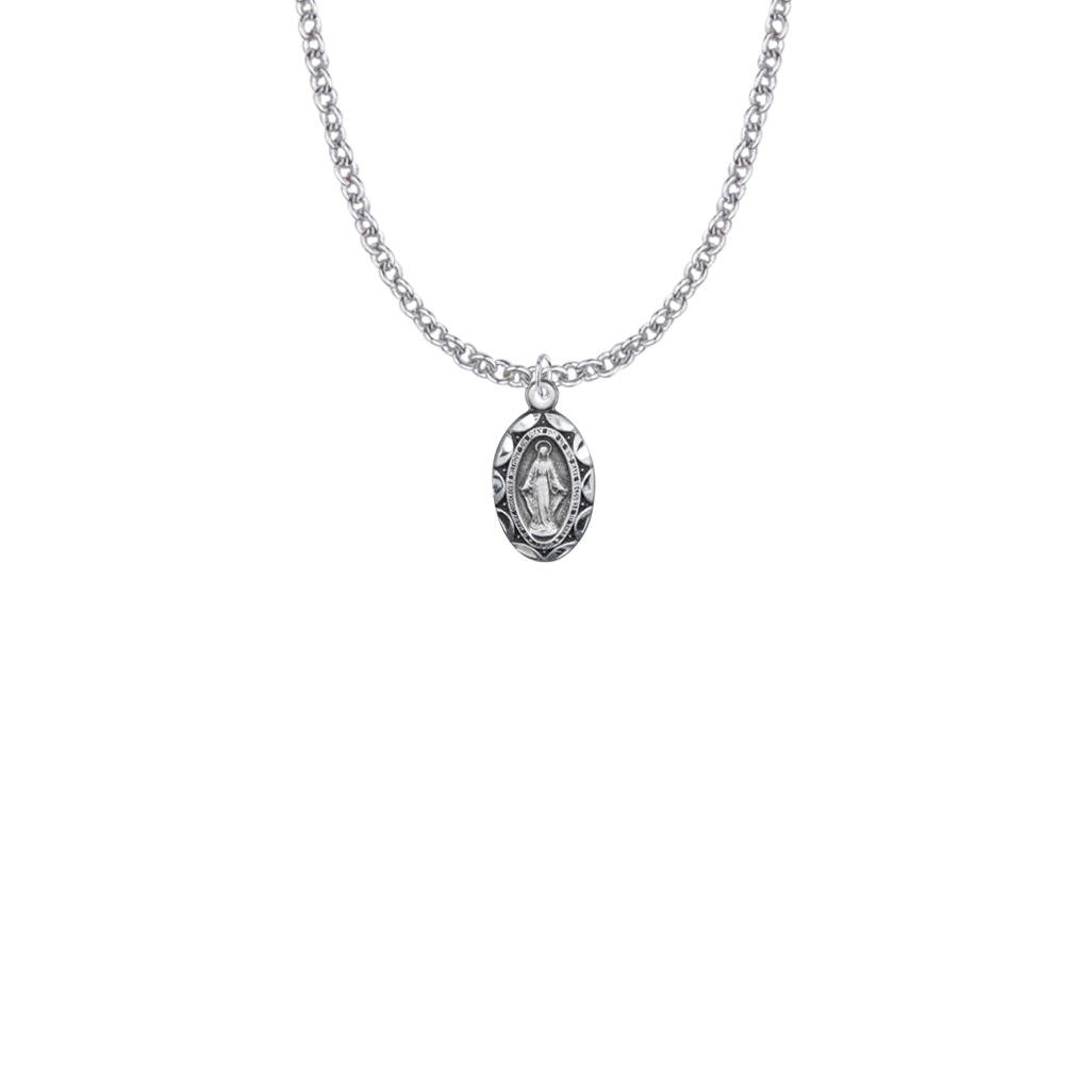 Miraculous Medal Necklace - Sterling Silver Oval Medal On 16 Stainless Chain SM0919SH