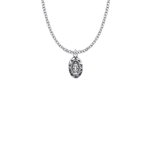 Miraculous Medal Necklace - Sterling Silver Oval Medal On 16 Stainless Chain SM0919SH