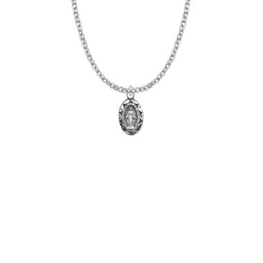 Miraculous Medal Necklace - Sterling Silver Oval Medal On 16" Stainless Chain (SM0919SH)