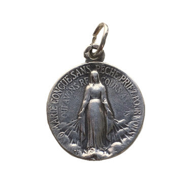 Miraculous Medal - Sterling Silver 3/4" Round Antique Replica Pendant