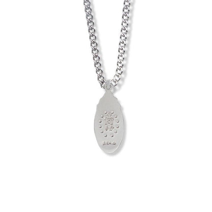 Miraculous Medal with Sapphire Stones Necklace - Sterling Silver Pendant on 18" Stainless Chain (SM8128SH)