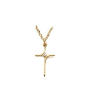Modern Cubic Zirconium Cross Necklace - Gold-Filled Pendant on 18" Gold-Plated Chain (SX1441GH)