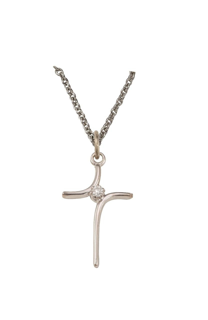 Modern Cubic Zirconium Cross Necklace - Sterling Silver Pendant on 18 Stainless Chain SX1441SH