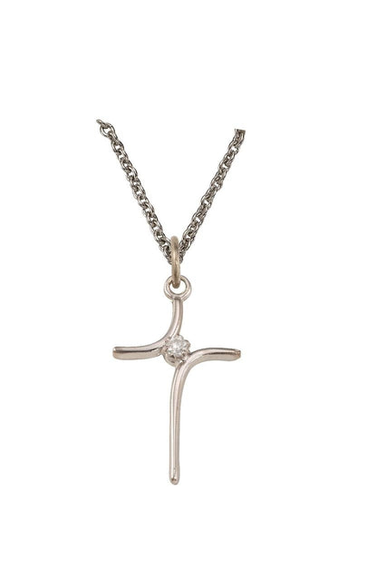 Modern Cubic Zirconium Cross Necklace - Sterling Silver Pendant on 18 Stainless Chain SX1441SH
