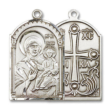 Mother of God Icon Medal - Sterling Silver 1 1/8" x 5/8" Pendant (0267SS)