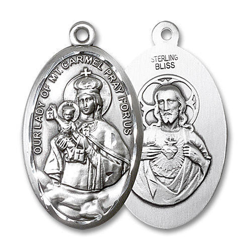Mount Carmel Scapular Medal - Sterling Silver Oval Pendant 1656SS