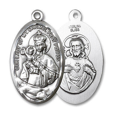 Mount Carmel Scapular Medal - Sterling Silver Oval Pendant (1656SS)