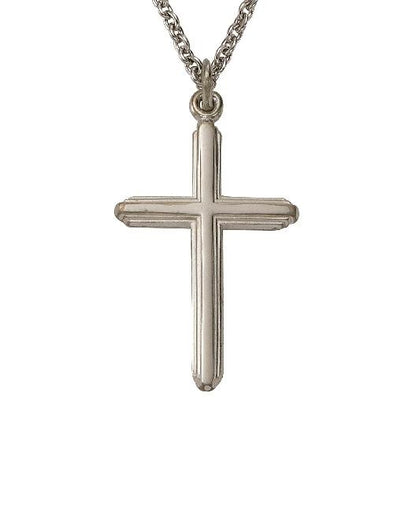 Multi Lined Cross Necklace - Sterling Silver Pendant on 20 Stainless Chain SX9465SH