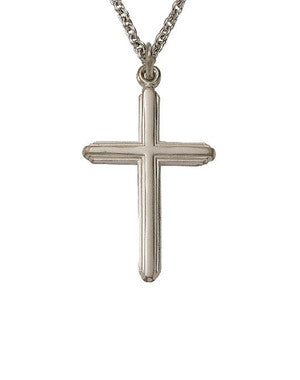 Multi Lined Cross Necklace - Sterling Silver Pendant on 20" Stainless Chain (SX9465SH)