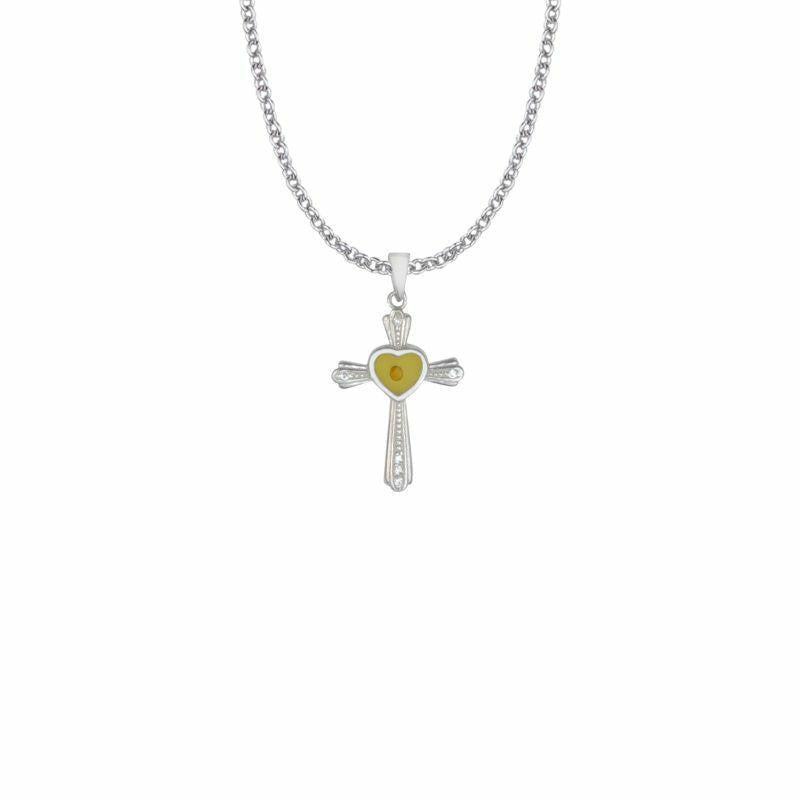 Mustard Seed and Heart Cross Necklace - Sterling Silver Pendant on 18 Chain SX9059SH