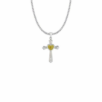 Mustard Seed and Heart Cross Necklace - Sterling Silver Pendant on 18 Chain SX9059SH