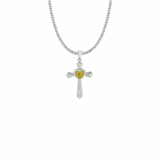 Mustard Seed and Heart Cross Necklace - Sterling Silver Pendant on 18 Chain SX9059SH