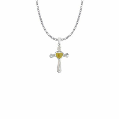 Mustard Seed & Heart Cross Necklace - Sterling Silver Pendant on 18" Chain (SX9059SH)