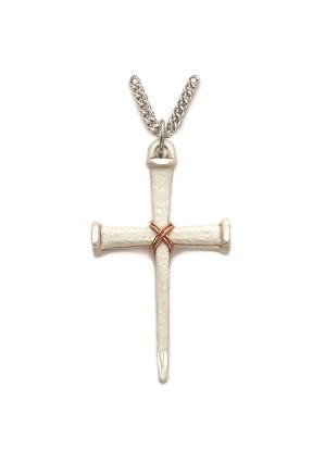 Nail Copper Rope Cross Necklace - Sterling Silver Pendant on 24 Stainless Chain SX8161SH