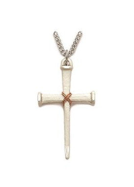 Nail Copper Rope Cross Necklace - Sterling Silver Pendant on 24" Stainless Chain (SX8161SH)