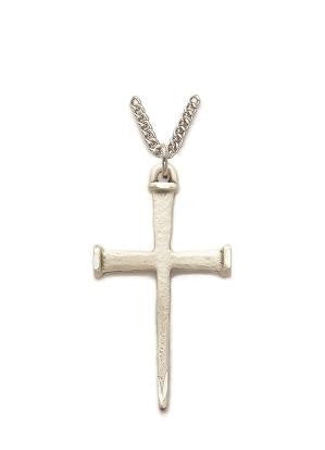 Nail Cross Necklace - Sterling Silver Pendant on 24 Stainless Chain SX7962SH