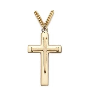 Nail Overlay Cross Necklace - 24KT Gold Over Sterling Silver Pendant on 24 Gold Plated Chain SX8624VH