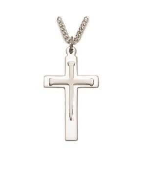 Nail Overlay Cross Necklace - Sterling Silver Pendant on 24 Stainless Chain SX8624SH