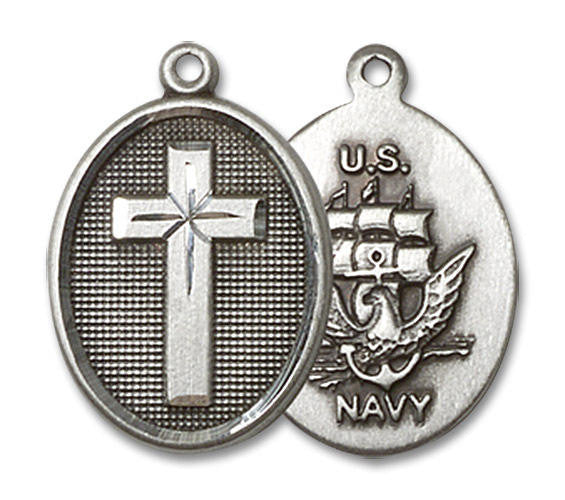 Navy Cross Medal - Sterling Silver 3/4 x 1/2 Oval Pendant 0883SS6