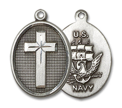 Navy Cross Medal - Sterling Silver 3/4 x 1/2 Oval Pendant 0883SS6