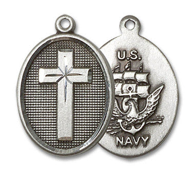 Navy Cross Medal - Sterling Silver 3/4" x 1/2" Oval Pendant (0883SS6)