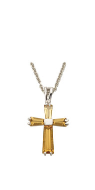 November Birthstone Cross Necklace - Sterling Silver Pendant on 18" Stainless Chain (SX9411SH)
