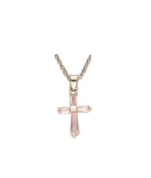 October Baguette Cross Necklace - Sterling Silver Pendant on 16" Stainless Chain (SX9025SH)