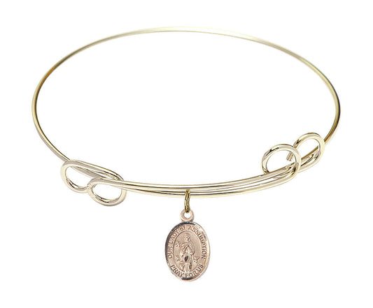 Our Lady of Assumption Double Loop Bangle Bracelet - Gold-Filled Charm 9388GF
