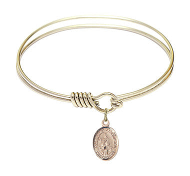 Our Lady of Assumption Round Eye Hook Bangle Bracelet - Gold-Filled Charm - 6.25 Inch (9388GF)