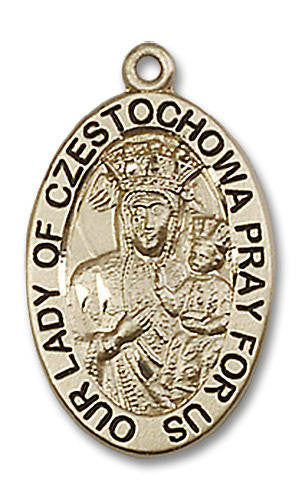 Our Lady of Czestochowa Medal - 14kt Gold 7/8 x 1/2 Oval Pendant 6093