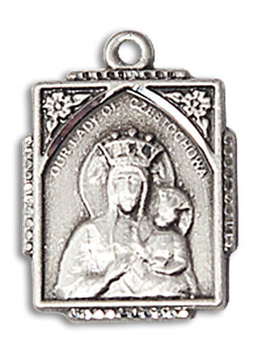 Our Lady of Czestochowa Medal - Sterling Silver 3/4 x 1/2 Rectangular Pendant 0804CZSS