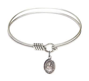 Our Lady of Czestochowa Round Eye Hook Bangle Bracelet - Sterling Silver Charm - 6.25 Inch (9421SS)