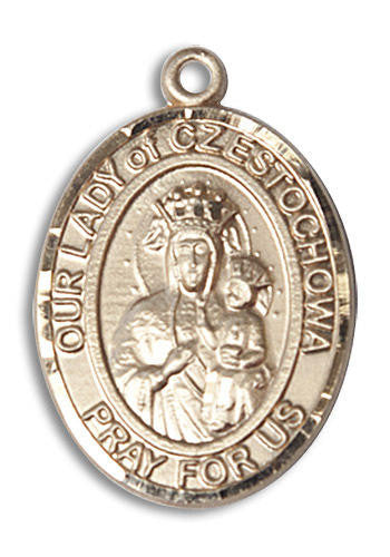 Our Lady of Czestochowa Scapular Medal - 14kt Gold Oval Pendant 3 Sizes