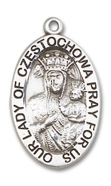 Our Lady of Czestochowa Scapular Medal - Sterling Silver 7/8" x 1/2" Oval Pendant (6093SS)
