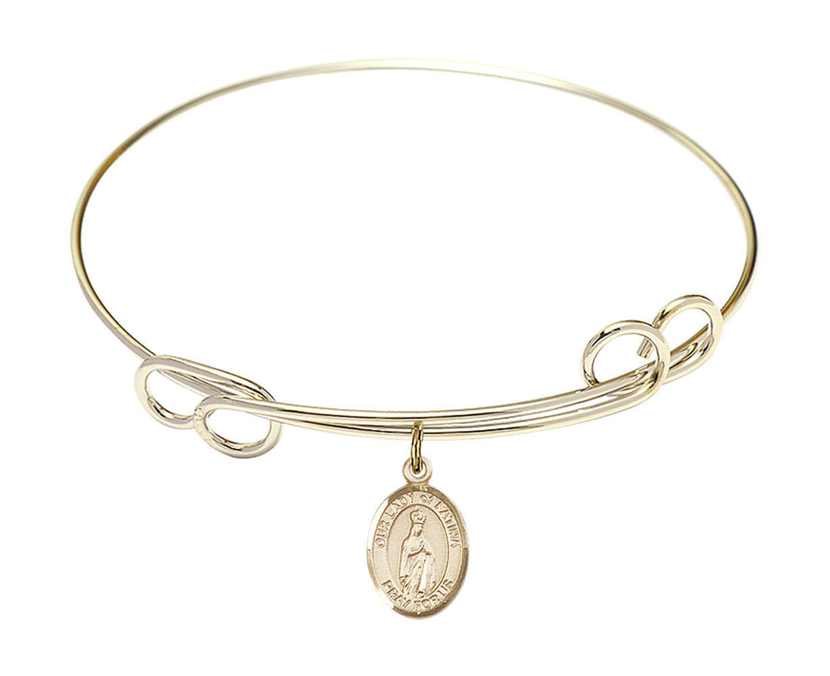 Our Lady of Fatima Double Loop Bangle Bracelet - Gold-Filled Charm - Gold-Filled Round Pendant B4200RG-9205GF