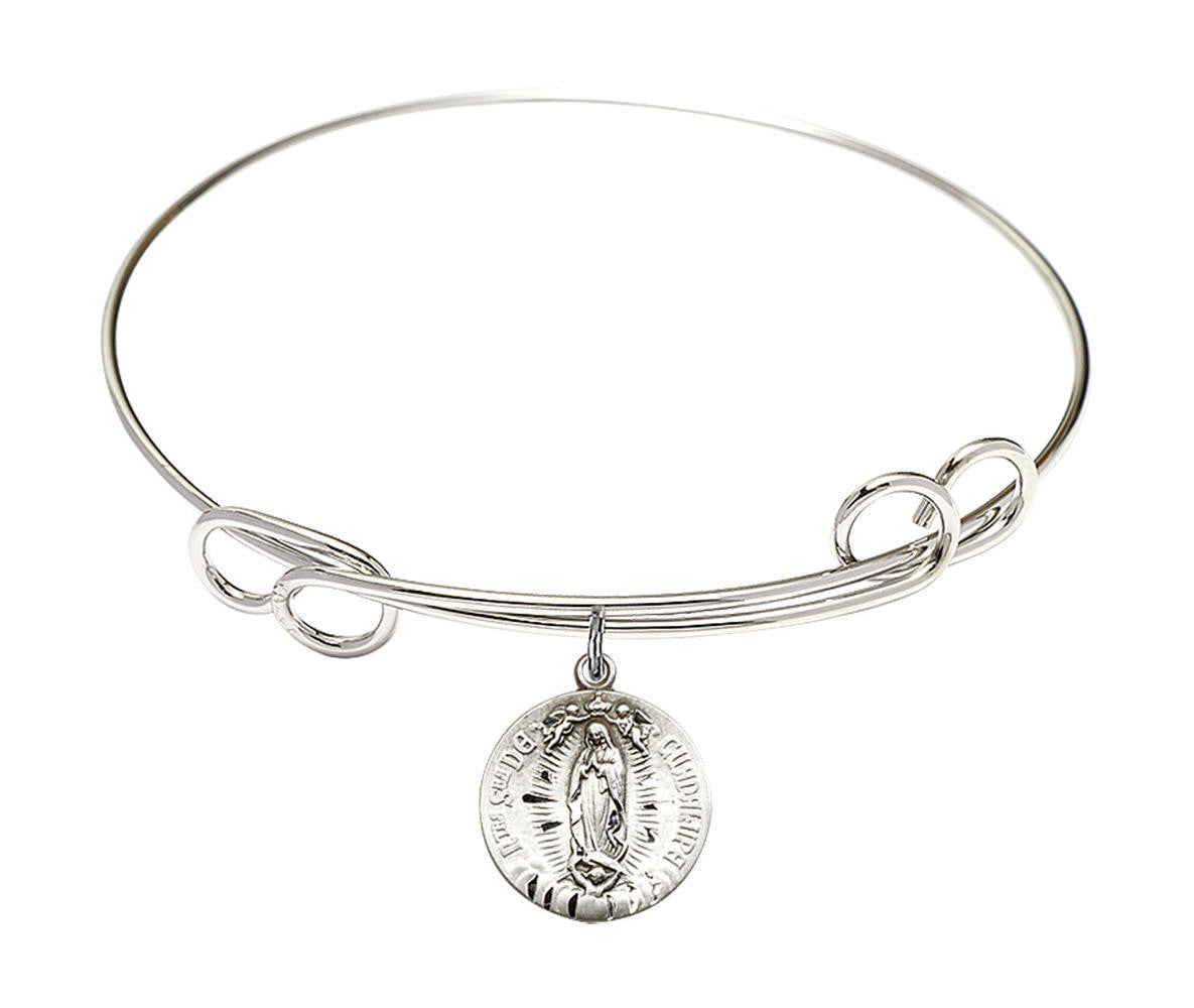 Our Lady of Guadalupe Double Loop Bangle Bracelet - Sterling Silver Charm