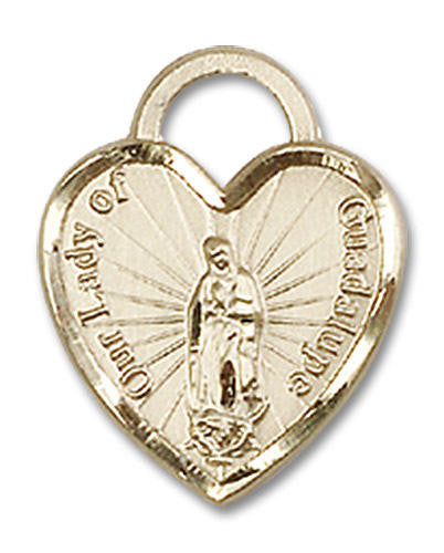 Our Lady of Guadalupe Heart Medal - 14kt Gold 5/8 x 1/2 Pendant 3409
