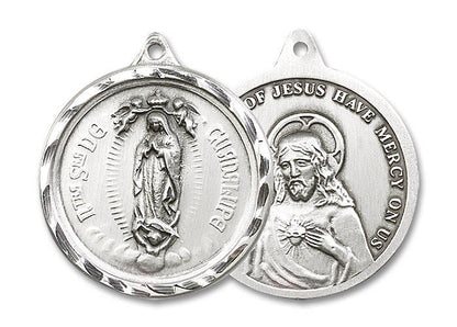 Our Lady of Guadalupe Medal - Sterling Silver 1 3/8 x 1 1/4 Round Pendant 0203FSS