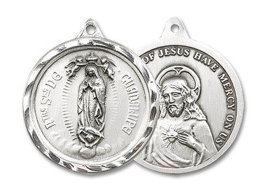 Our Lady of Guadalupe Medal - Sterling Silver 1 3/8" x 1 1/4" Round Pendant (0203FSS)